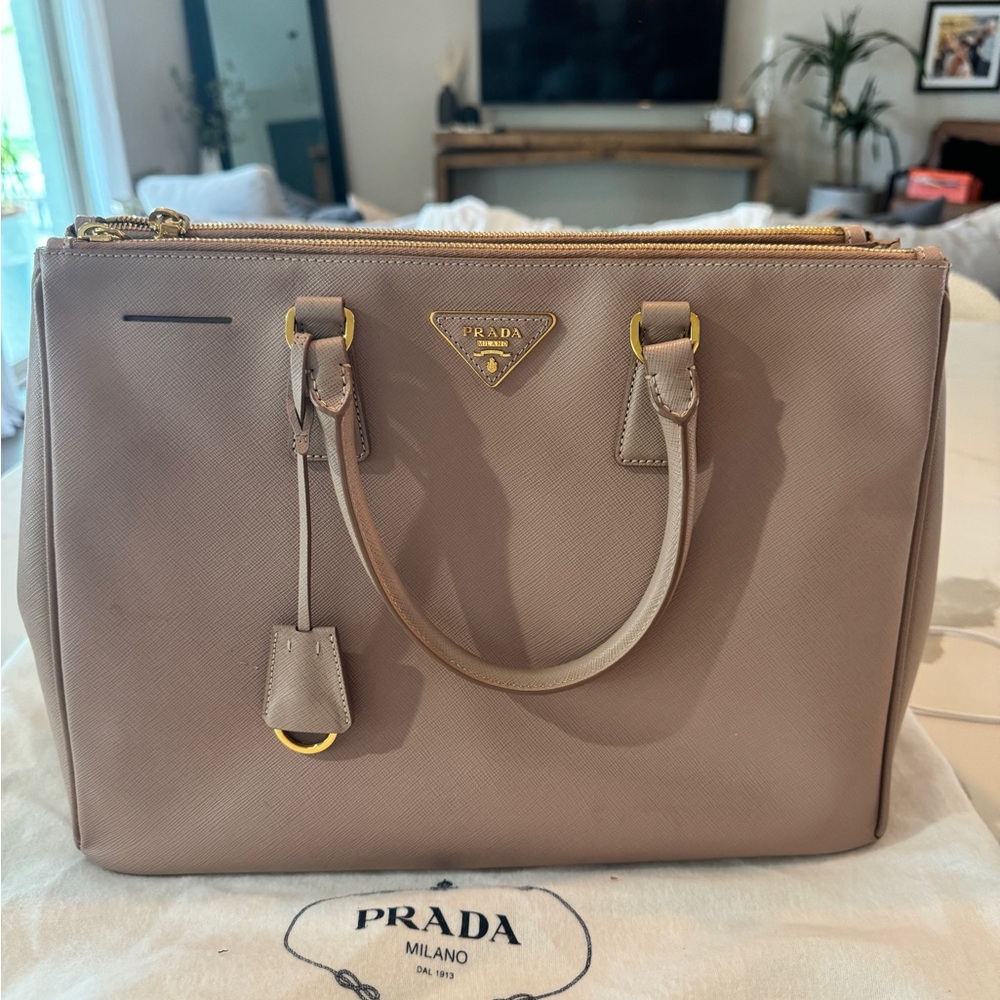 Prada large blush pink Saffiano double zip tote. The Olivia Pope bag